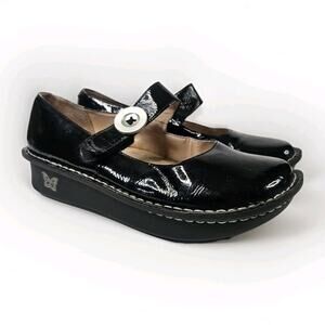 Alegria Mary Jane Black Leather Platform Shoes Adjustable Strap Size 39 US 8.5